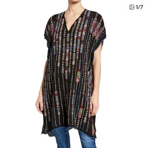Johnny Was Embroidered Tunic Dress Boho Black Multicolor Size S